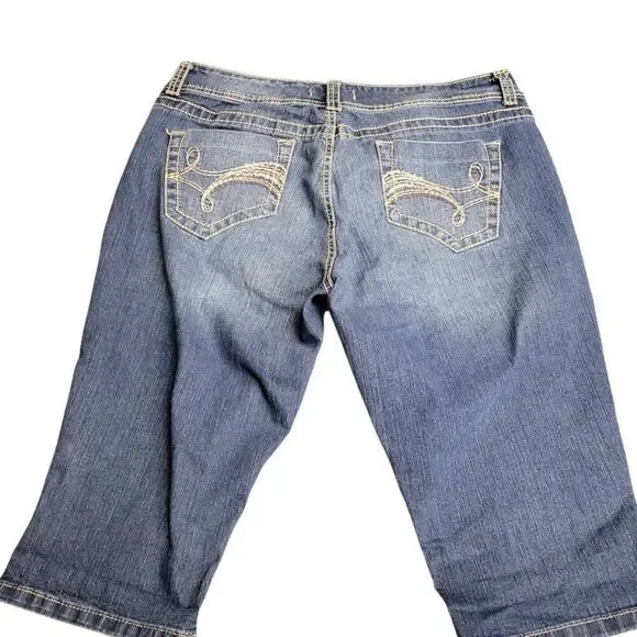 Nine West Vintage America Collection Thick Stitched Blue Denim Jean Shorts - Picture 3 of 7